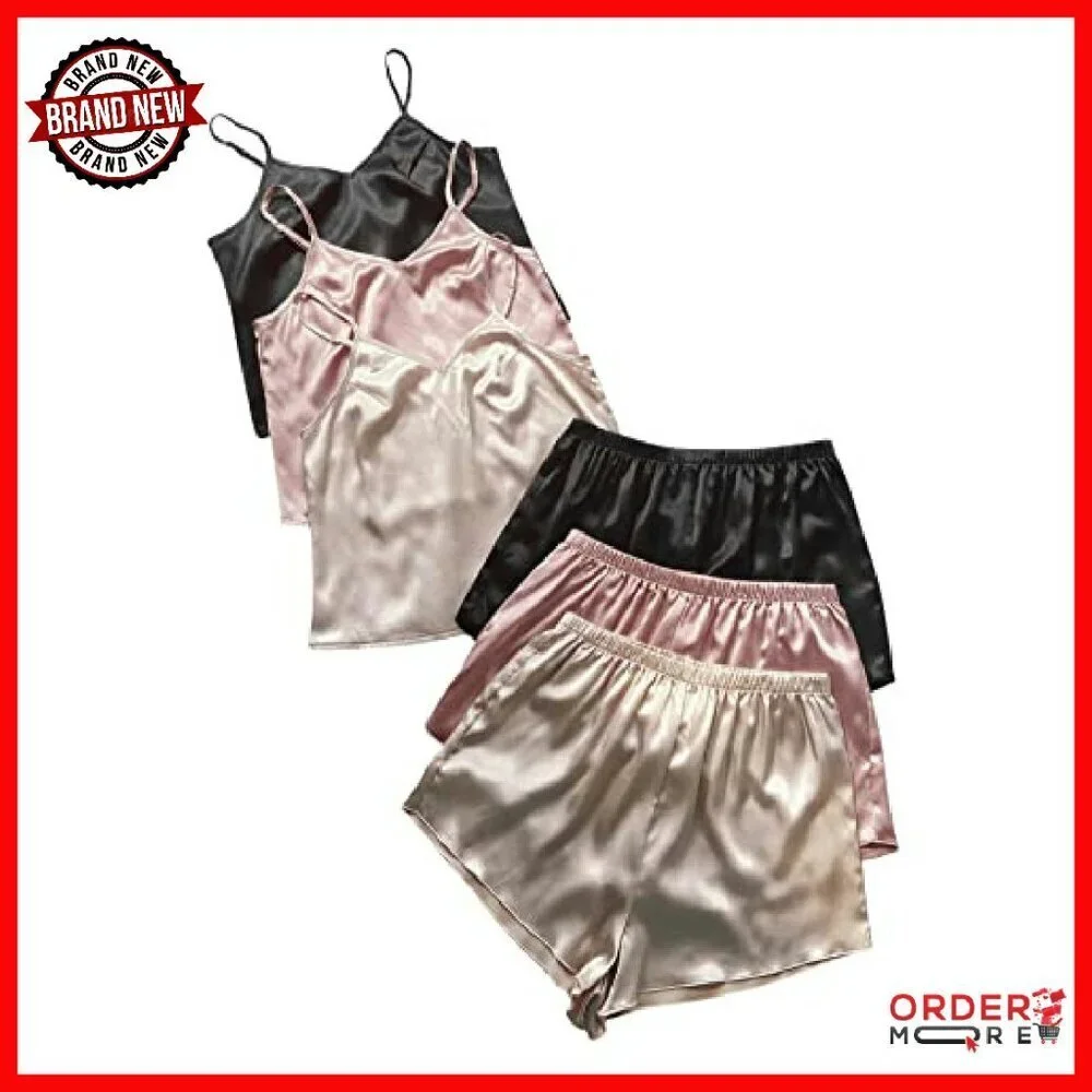 Satin Lounge Set 6-Piece Cami Top Shorts Pajama Sleepwear